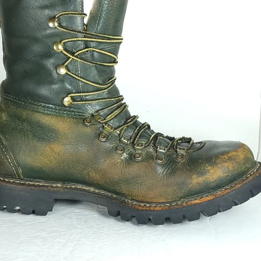 Herman Survivors Men's Vtg 60's US9/ 4N Green Leather Insulated Logger Boots
